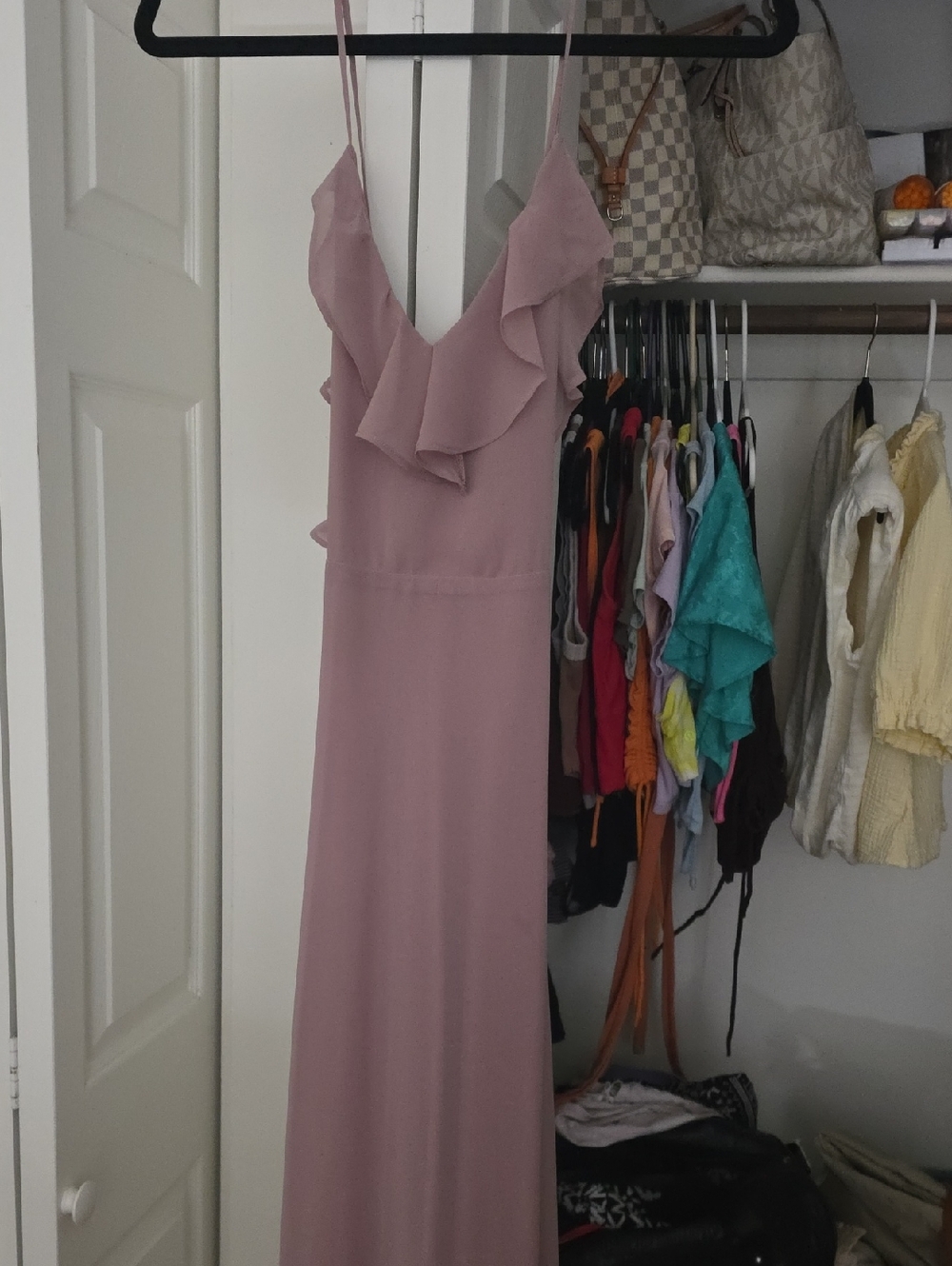Lulu's Dusty Rose Ruffle V-Neck Maxi Dress